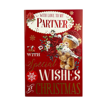 Cute Teddy and Festive Wishes With Love To My Partner Christmas Card Cute Teddy and Festive Wishes With Love To My Partner Christmas Card