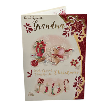 To a Special Grandma Mouse With Gift Backet Design Christmas Card