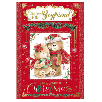 With Love To My Boyfriend Bears With Gift Christmas Card With Love To My Boyfriend Bears With Gift Christmas Card
