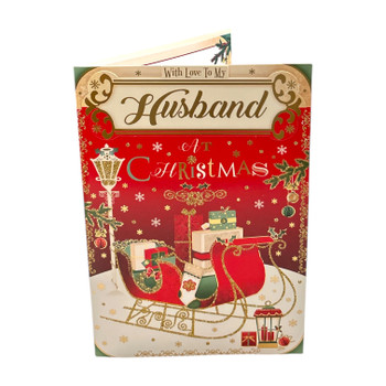 With Love To My Husband Sleigh With Gifts Design Christmas Card With Love To My Husband Sleigh With Gifts Design Christmas Card
