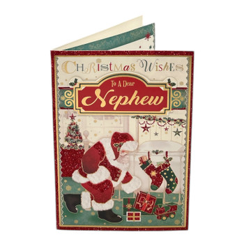To a Dear Nephew Glitter Finished Santa Design Christmas Card To a Dear Nephew Glitter Finished Santa Design Christmas Card
