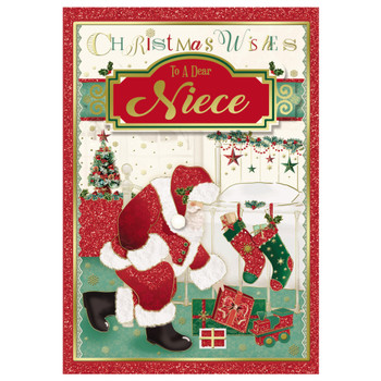 To a Dear Niece Glitter Finished Santa Design Christmas Card To a Dear Niece Glitter Finished Santa Design Christmas Card