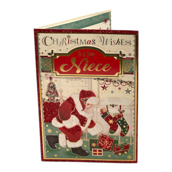 To a Dear Niece Glitter Finished Santa Design Christmas Card To a Dear Niece Glitter Finished Santa Design Christmas Card