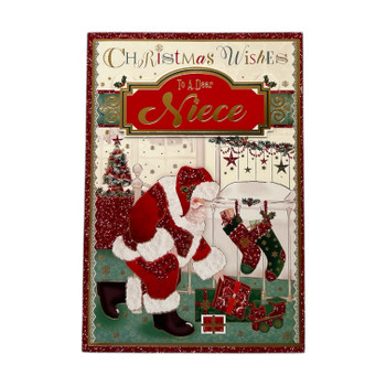 To a Dear Niece Glitter Finished Santa Design Christmas Card To a Dear Niece Glitter Finished Santa Design Christmas Card