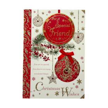 For a Special Friend Hanging Decorative Baubles Design Christmas Card For a Special Friend Hanging Decorative Baubles Design Christmas Card