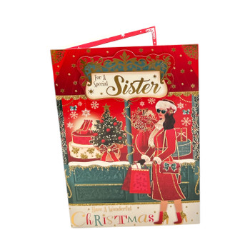 For a Special Sister Beautiful Lady With Bags Design Christmas Card For a Special Sister Beautiful Lady With Bags Design Christmas Card