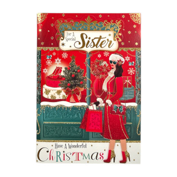 For a Special Sister Beautiful Lady With Bags Design Christmas Card For a Special Sister Beautiful Lady With Bags Design Christmas Card
