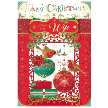 With Love To My Wife Birds On Baubles Design Christmas Card With Love To My Wife Birds On Baubles Design Christmas Card
