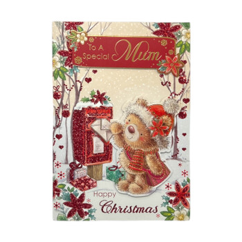 To a Special Mum Teddy At Mail Box Design Christmas Card To a Special Mum Teddy At Mail Box Design Christmas Card