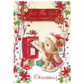 Just For You Teddy At Mail Box Design Open Christmas Card Just For You Teddy At Mail Box Design Open Christmas Card