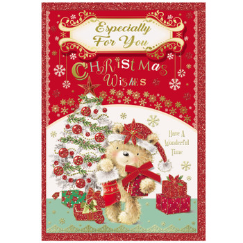 Especially For You Teddy With Stocking and Gift Design Christmas Card Especially For You Teddy With Stocking and Gift Design Christmas Card