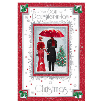 For Son and Daughter In Law Lovely Couple With Snowy Scene Design Christmas Card For Son and Daughter In Law Lovely Couple With Snowy Scene Design Christmas Card