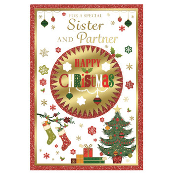 For a Special Sister and Partner Gold Frame Design Christmas Card For a Special Sister and Partner Gold Frame Design Christmas Card