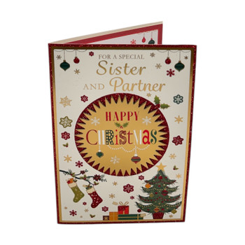 For a Special Sister and Partner Gold Frame Design Christmas Card For a Special Sister and Partner Gold Frame Design Christmas Card