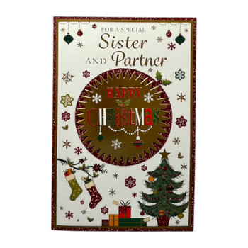 For a Special Sister and Partner Gold Frame Design Christmas Card For a Special Sister and Partner Gold Frame Design Christmas Card