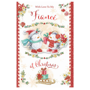 With Love to My Fiance Bears In Hat and Scarf Design Christmas Card