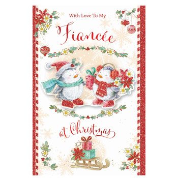 With Love to My Fiancee Bears In Hat and Scarf Design Christmas Card
