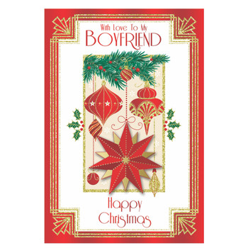 With Love to My Boyfriend Baubles and Star Design Christmas Card