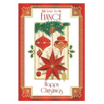 With Love to My Fiance Baubles and Star Design Christmas Card