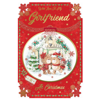 With Love To My Girlfriend Teddies Snuggling Design Christmas Card