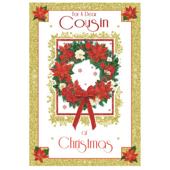 For a Dear Cousin Poinsettia Wreath Design Christmas Card For a Dear Cousin Poinsettia Wreath Design Christmas Card