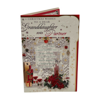 To a Dear Granddaughter and Partner Festive Classic Design Christmas Card To a Dear Granddaughter and Partner Festive Classic Design Christmas Card