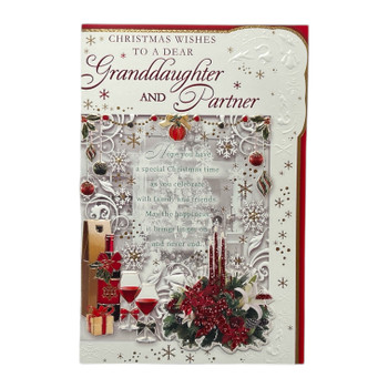 To a Dear Granddaughter and Partner Festive Classic Design Christmas Card To a Dear Granddaughter and Partner Festive Classic Design Christmas Card