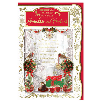 To a Dear Grandson and Partner Best Wishes Classic Design Christmas Card To a Dear Grandson and Partner Best Wishes Classic Design Christmas Card