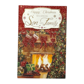 To a Special Son and His Family Cosy Fireplace Design Christmas Card To a Special Son and His Family Cosy Fireplace Design Christmas Card