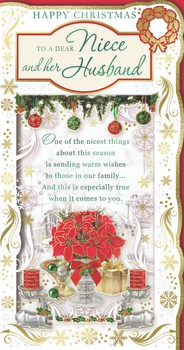 To a Dear Niece and Her Husband Flowers With Presents Design Christmas Card