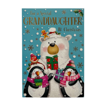 For a Special Granddaughter Polar Bear & Penguins Festive Christmas Card For a Special Granddaughter Polar Bear & Penguins Festive Christmas Card