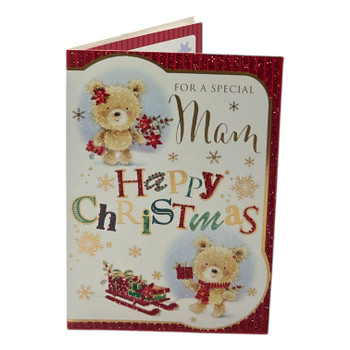 For a Special Mam Bear With Flowers and Gift Design Christmas Card For a Special Mam Bear With Flowers and Gift Design Christmas Card