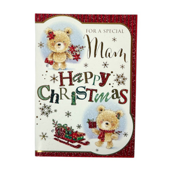 For a Special Mam Bear With Flowers and Gift Design Christmas Card For a Special Mam Bear With Flowers and Gift Design Christmas Card