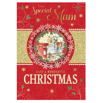 For a Special Mam Glitter and Foil Finished Red Christmas Card