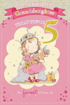 Today You're 5 Little Girl and Bear Design Granddaughter Candy Club Birthday Card