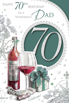 Happy 70th Birthday To Wonderful Dad Wine Bottle Design Celebrity Style Card