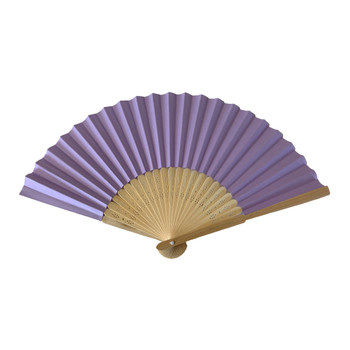 Lavender Paper Foldable Hand Held Bamboo Wooden Fan