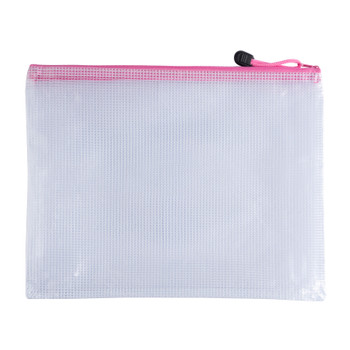 Pack of 12 A5 Pink PVC Mesh Zip Bags
