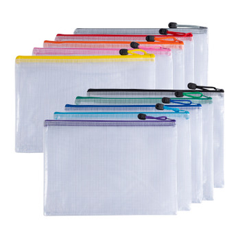 Pack of 12 A4 Light Blue PVC Mesh Zip Bags