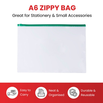 Pack of 12 A6 Clear Zippy Bags with Pink Zip