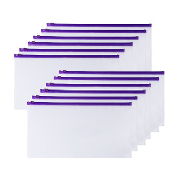 Pack of 12 DL Clear Zippy Bags with Purple Zip