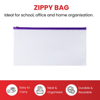 Pack of 12 DL Clear Zippy Bags with Black Zip