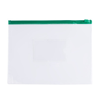 Pack of 12 A5 Clear Zippy Bags with Green Zip