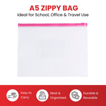 Pack of 12 A5 Clear Zippy Bags with Green Zip