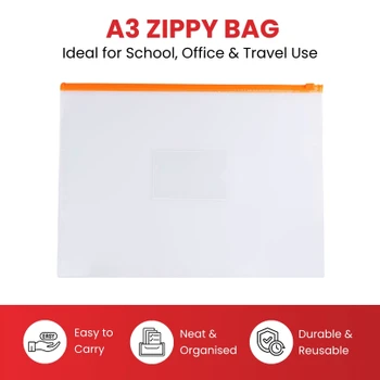 Pack of 12 A3 Clear Zippy Bags with Purple Zip