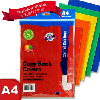 Pack of 5 A4 Pvc Assorted Colours Heavy Duty Copy Book Covers by Student Solutions