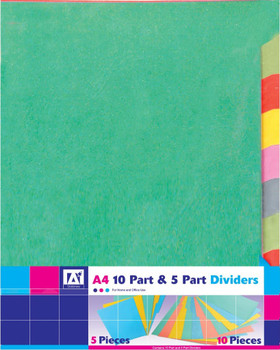 A4 10 Part and 5 Part Coloured Subject Dividers