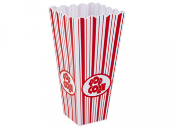 Tapered Square Plastic Popcorn Container with Red Print