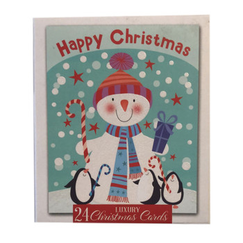 Box of 24 Happy Christmas Cards Snowman and Penguins Design Box of 24 Happy Christmas Cards Snowman and Penguins Design
