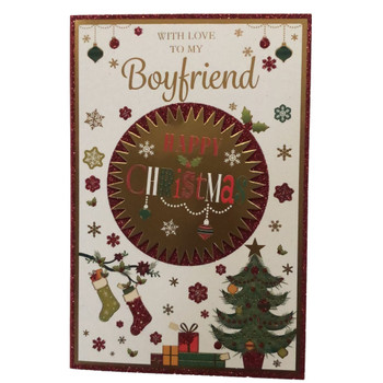 With Love To My Boyfriend Xmas Tree Design Foil and Glitter Finished Christmas Card With Love To My Boyfriend Xmas Tree Design Foil and Glitter Finished Christmas Card